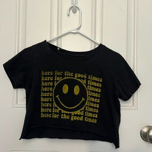 Grey Smiley Face Crop T-Shirt